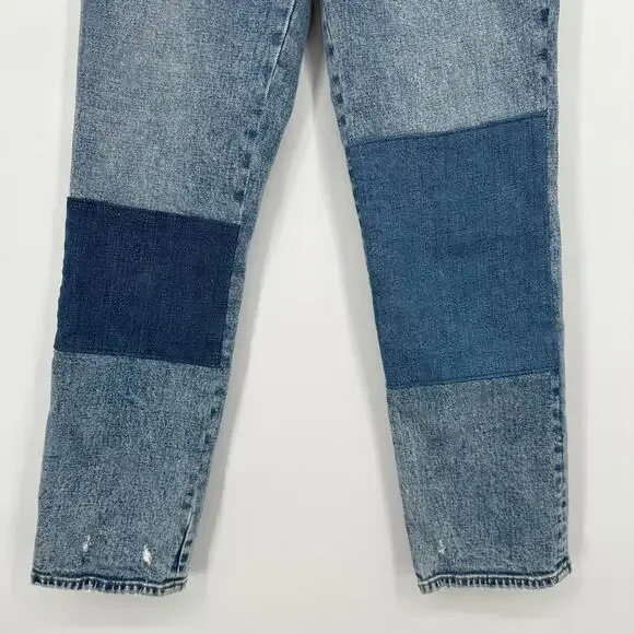 Abercrombie & Fitch The Ankle Straight Leg Jeans Ultra High Rise Patch, Blue